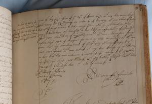 Pepys letter rebuking John Howe for offering bribe