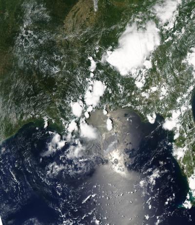 NASA Satellite Shows Oil Spill as Silvery-gray Ribbons