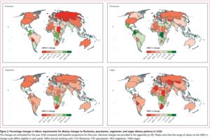 Map of 2030 farm labour changes by diet scenario
