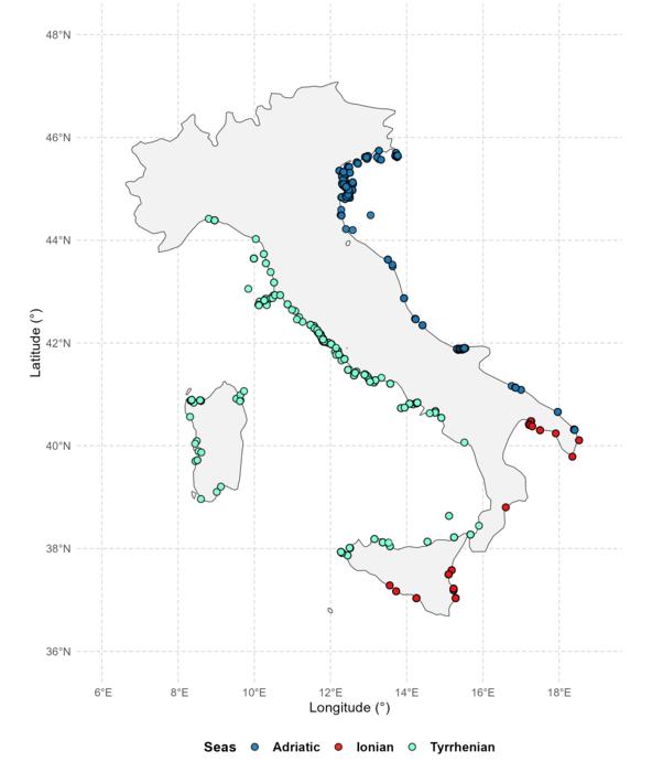 Map showing the distribution of the georeferenced species records.