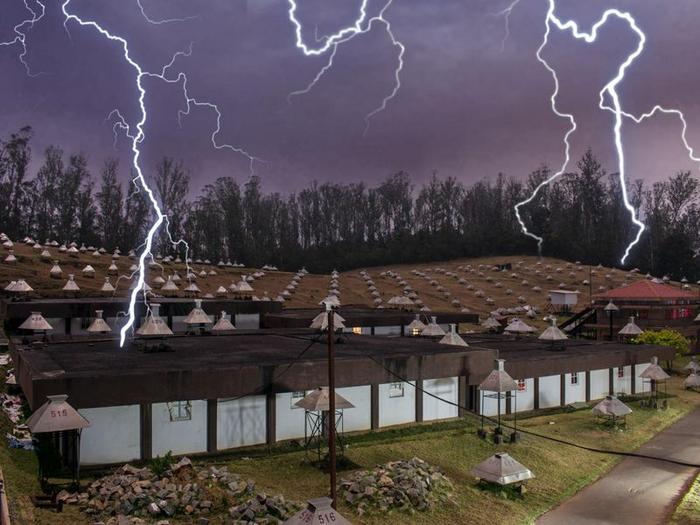 The GRAPES-3 muon telescope with lightning (artistic view)