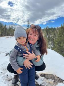 Marga Behrens with her grandson Tiago during their annual family trip to Mammoth Mountain, California.
