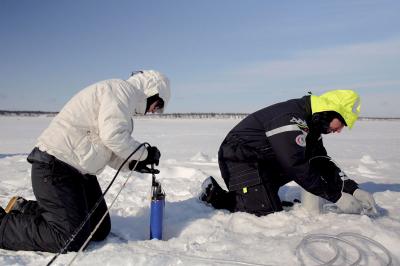 Sampling the Yenisei River at Igarka.