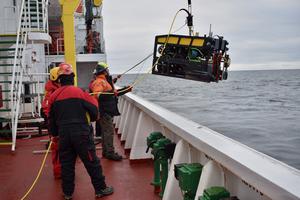 Launch of MBARI's MiniROV during an international expedition to study the Arctic seafloor