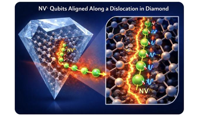 NV qubits aligned along a dislocation in diamond