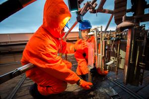 retrieving sediment core