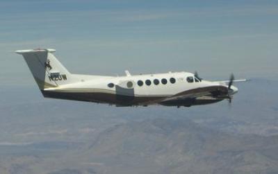 The University of Wyoming King Air Airplane in the sky