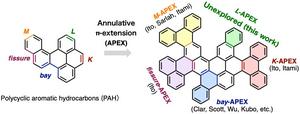 Various regions of polycyclic aromatic hydrocarbon molecules and their respective APEX-type reaction