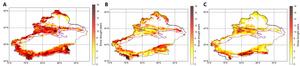 Spatial distributions of different snow drought types in Xinjiang