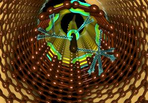 Schematic representation of carbyne stabilized inside small diameter double walled carbon nanotubes.