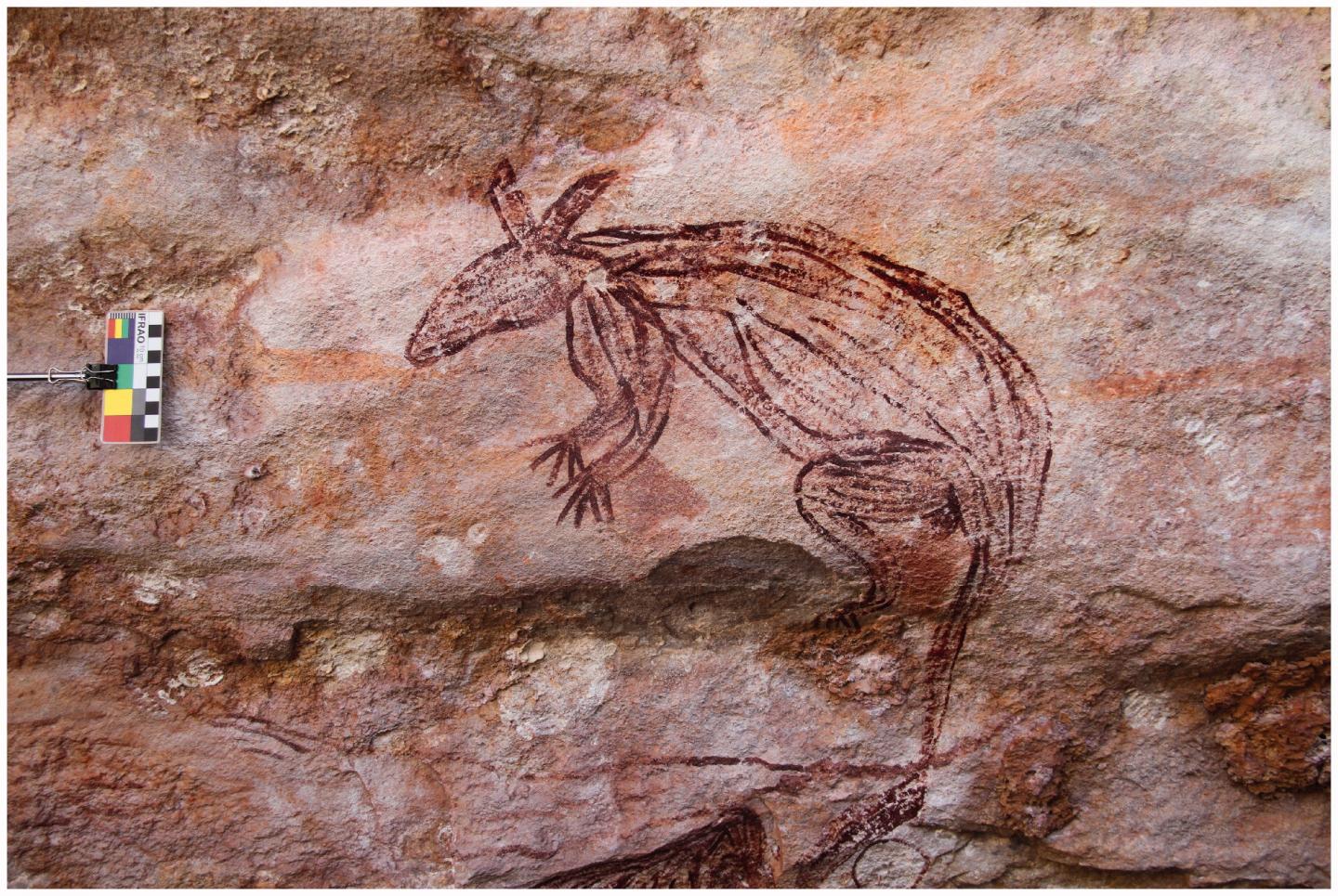 Maliwawa macropod over 3MFC hand stencil, Namunidjbuk