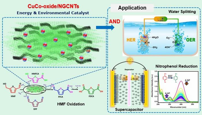 Multifunctional copper–cobalt oxide composite anchored on nitrogen-doped graphene and carbon nanotubes (CuCo-oxide/N-GCNT) nanocomposite