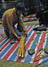 Making a Bamboo Knife with Simple Stone Tool