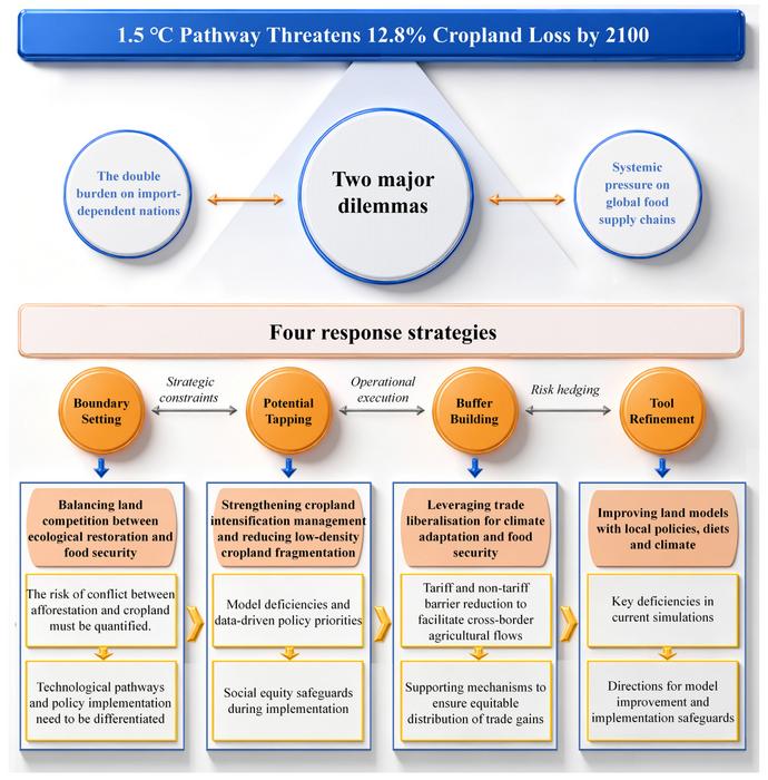 Ambitious climate pledges threaten global cropland: a 12.8% reduction projected by 2100 under a 1.5 °C pathway