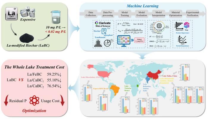 Machine learning–aided design of La-based composite modified biochar: Efficient materials and cost optimization for low-phosphorus water treatment