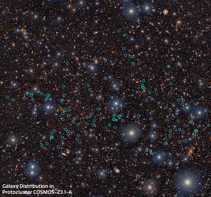 Proto-supercúmulo de galaxias más lejano (con anotaciones)