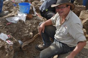 Lead author at the dinosaur excavation site