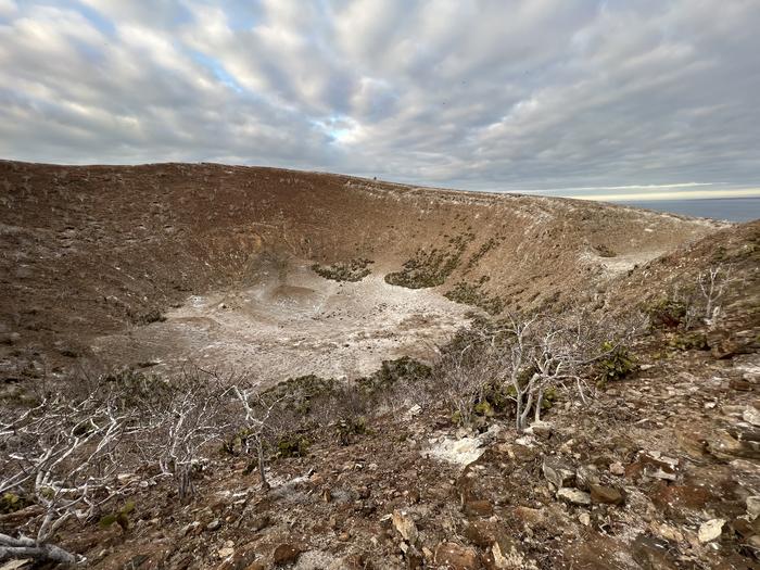 The crater on Daphne Major from above, Galápagos Islands, Ecuador.