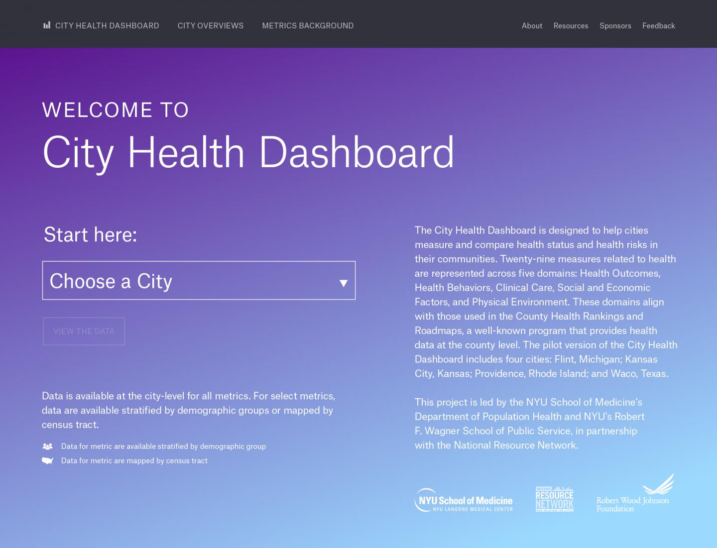 City Health Dashboard Homepage