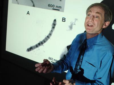 Professor Sadler with Diagram  of Iron Banded Fibril