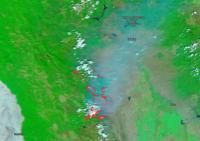 False-color image of the August Fire Complex in California