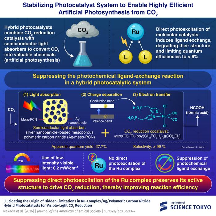 Light-management method stabilizes hybrid photocatalyst for CO2 conversion