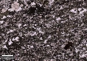 Microscope image of a thin section from the eclogite – the rock which was studied for this research.
