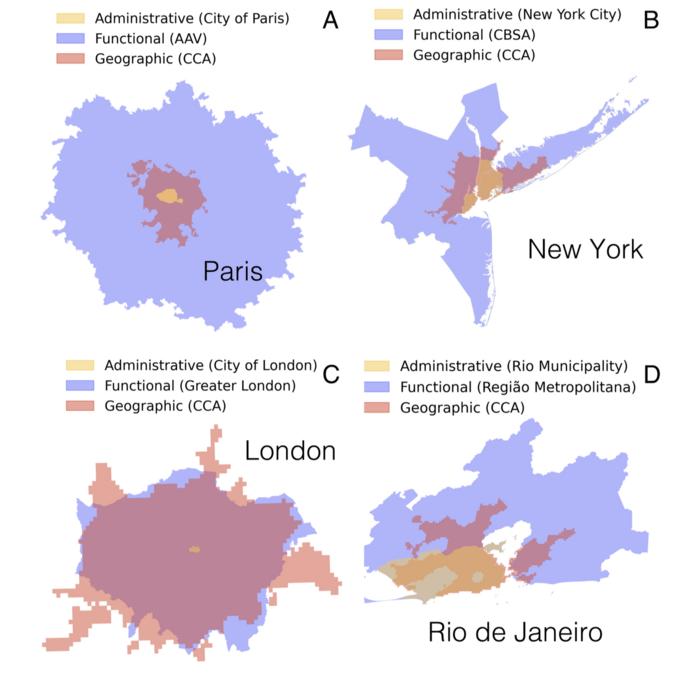 How administrative, functional, and geographic city boundaries can differ