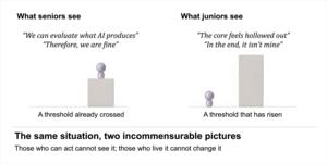 Conceptual diagram illustrating how the mismatch between senior and junior perspectives prevents the problem from correcting itself