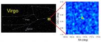 ・おとめ座方向に今回発見された新しい衛星銀河 Virgo I の位置 (左)。
