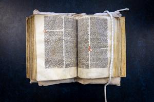 Manuscript open at sermon's mention of Wade