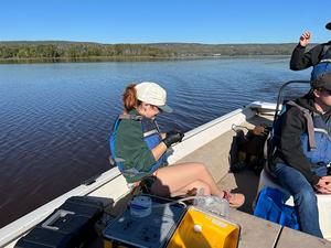 Cyanobacteria bloom collecting boat