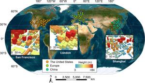 The distribution of reference building height data, used in this study.