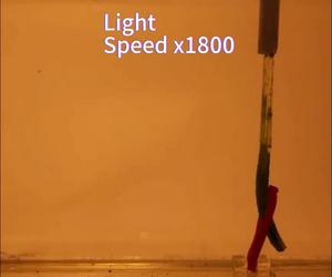 A soft robot arm lifting a rubber ring when exposed to light