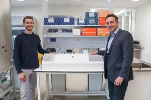 Authors, Dr Andrew Shoubridge and Professor Geraint Rogers with a GUV appliance