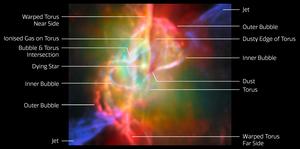Butterfly Nebula NGC 6302 (Webb and ALMA image, annotated)