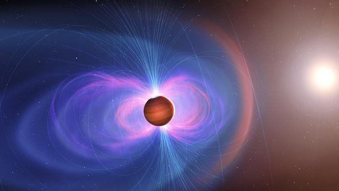 Artist’s illustration of hot Jupiter with magnetic field