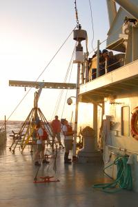 Scientists Prepare a Sediment Corer for Deployment