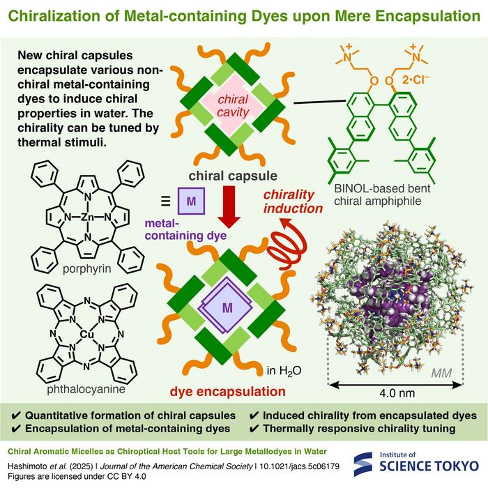 Chiralization of metal-containing dyes upon mere encapsulation