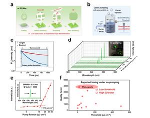 Schematic diagrams and experimental demonstration of high-performance perovskite lasing via phase-reconstruction-driven Auger suppression.