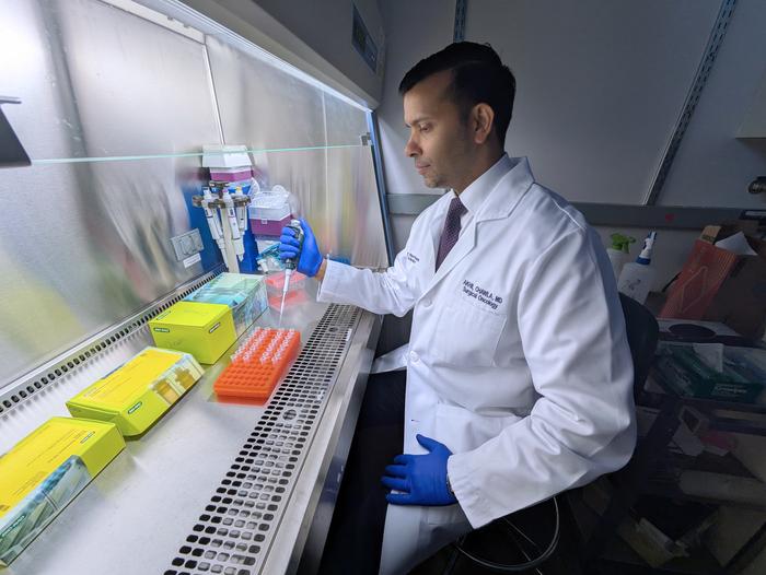 Study senior author Dr. Akhil Chawla, a complex surgical oncologist, working in his lab at Northwestern University Feinberg School of Medicine in Chicago