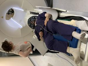 Volunteer testing out the new ultrasound device