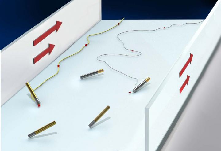 An Artist's Rendering of Nano-Motors Moving Against a Current