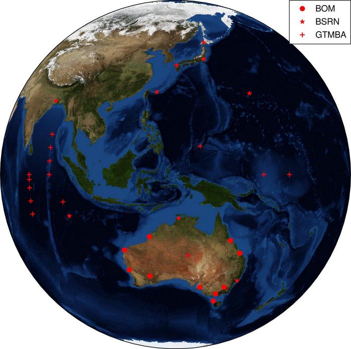 Spatial distribution of ground stations used for solar radiation validation.