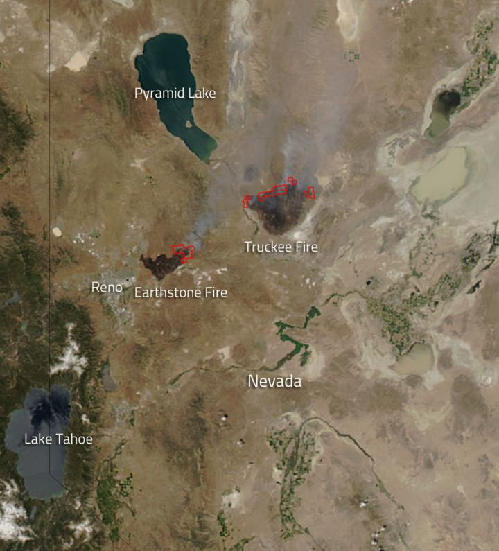NASA sees Nevada's Own 'Fire' Works with Truckee and Earthstone Fires