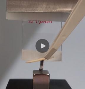 The video demonstrates the actuation principle of programmable ceramic microscrolls.