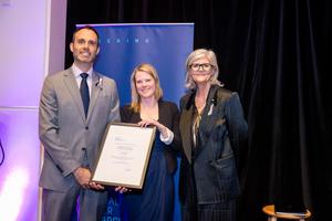 Professor Thomas Cox and Dr Amelia Parker with Governor-General Sam Mostyn AC at the announcement of the new ACRF MATRIX Centre.