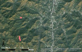 Satelite Image Showing Dots Marking Where Experiments Took Place