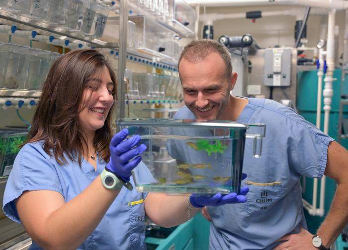Fanny Nobilleau, a doctoral student in Samarut's lab and first author, and Éric Samarut, a CRCHUM researcher