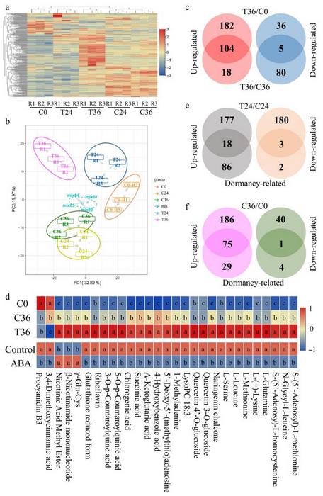 Differential accumulation analyses of metabolic compounds associated with seed germination.